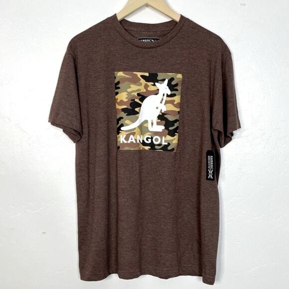 Kangol Camo Graphic Print T-Shirt Men's Medium Brown Kangaroo Logo Tee UK NWT - Picture 1 of 8
